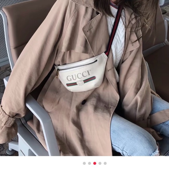 Gucci Handbags - GUCCI 527792 Unisex Small Logo Print White Leather Messenger Belt Bag SZ 85”